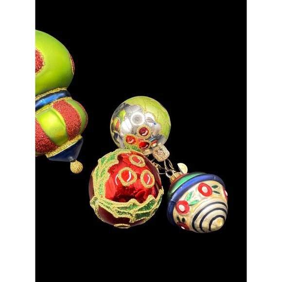 Vtg. Hand-Painted Christmas Ornaments Set Of 11 Santa Head & Glass Balls - Picture 6 of 12